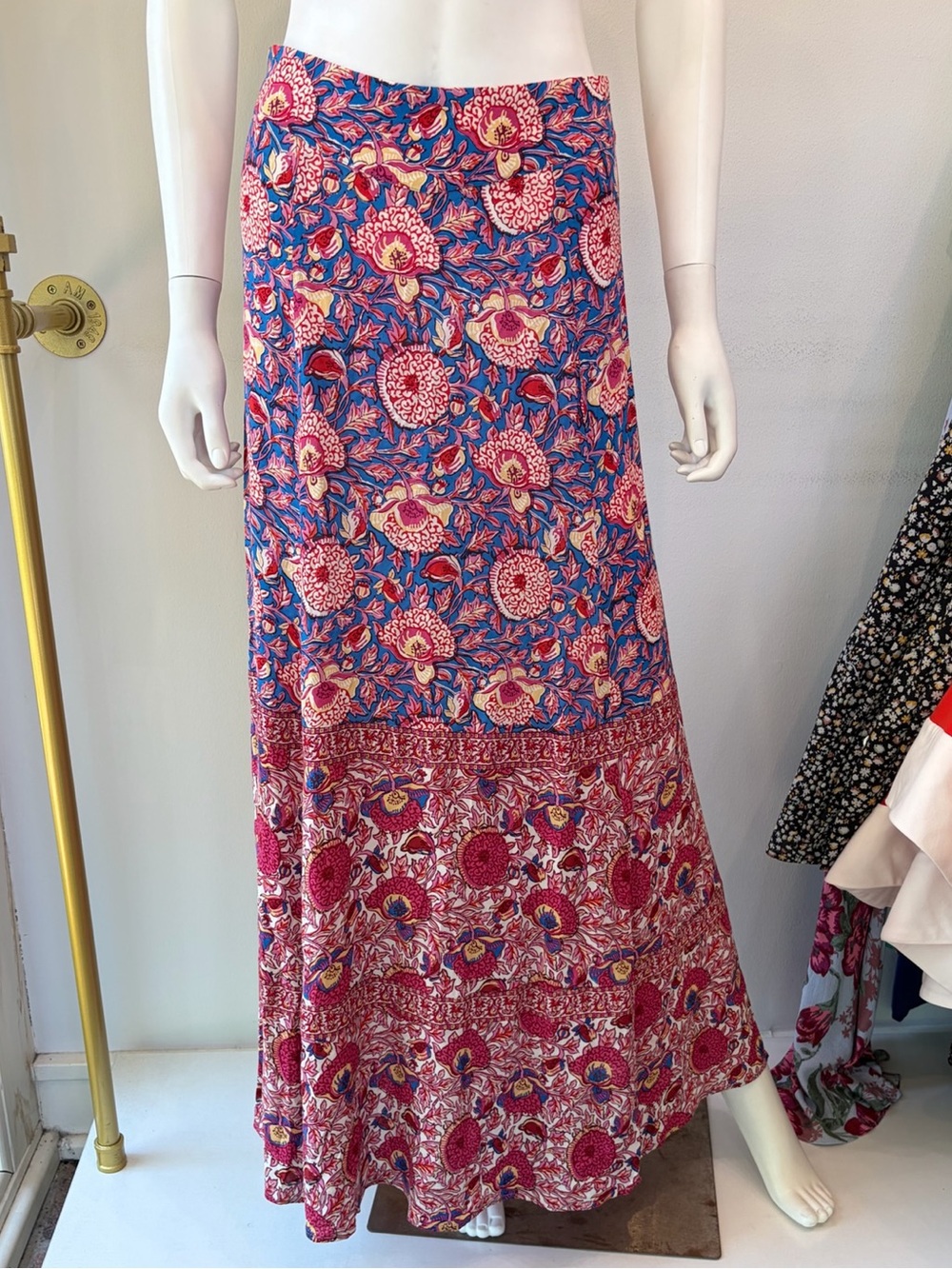 BA&SH Floral Maxi Skirt in Blue & Pink